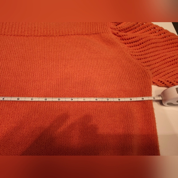 🍊 Vibrant Orange Boat Neck Sweater | Open Knit Sleeves | XL | Spring - Picture 3 of 8